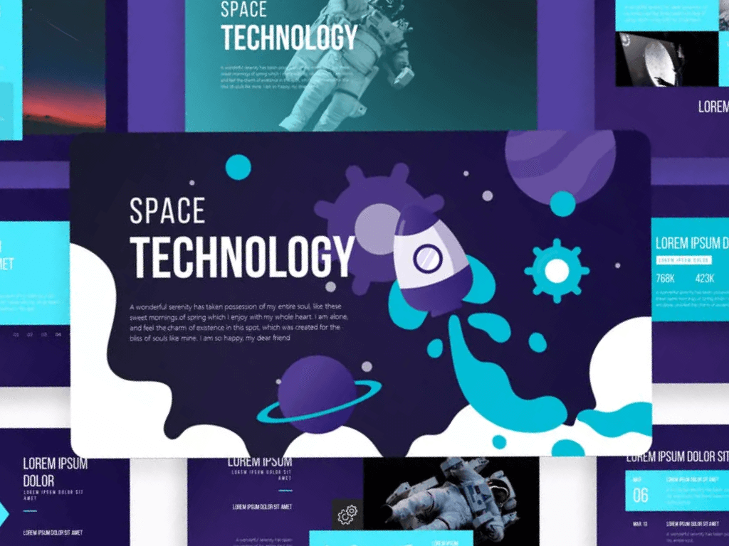 Space Technology Presentation 50 Slides PPTX, KEY, Google Slides